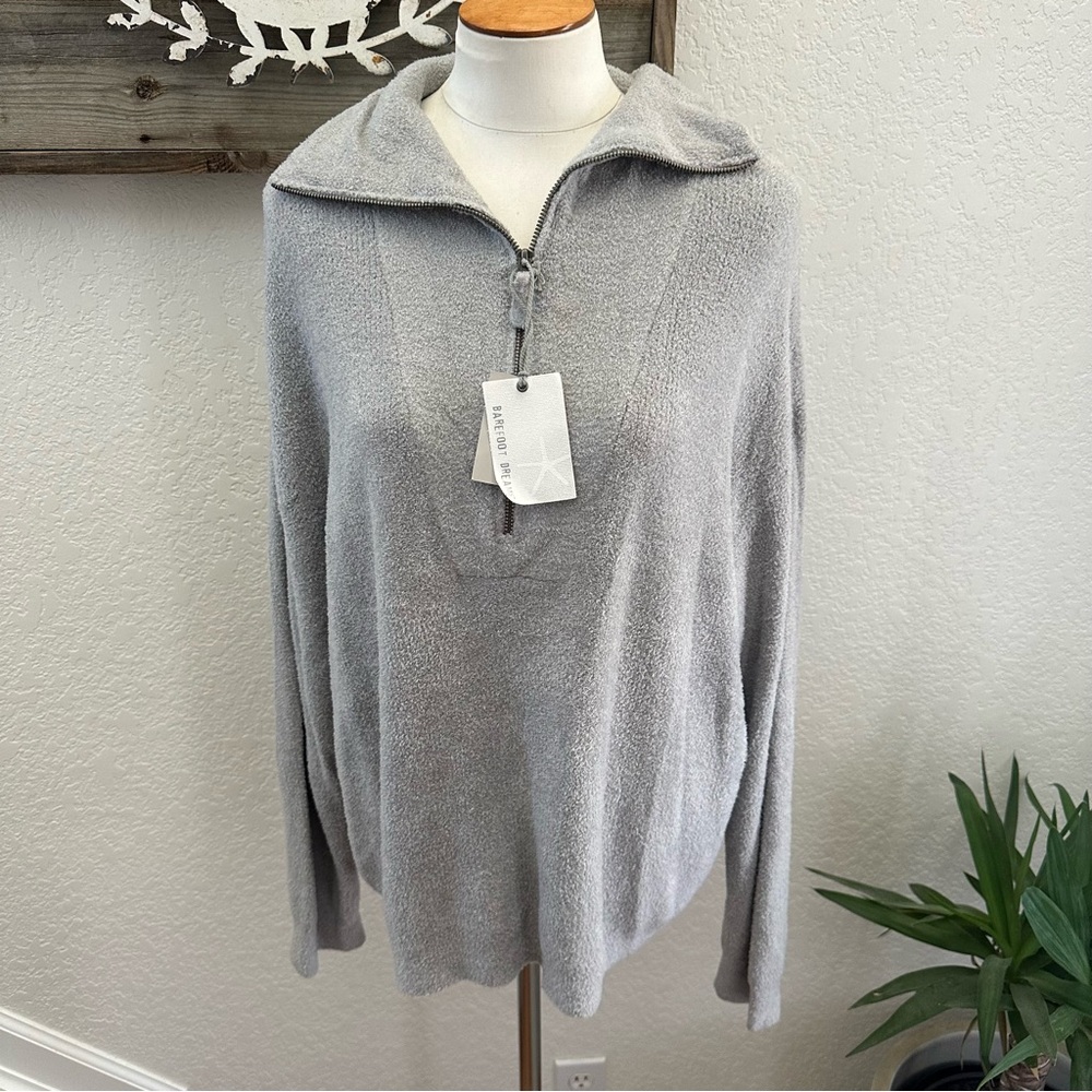 Barefoot Dreams Cozychic lite 1/2 zip Women's Sweater gray ladies 1X NWT